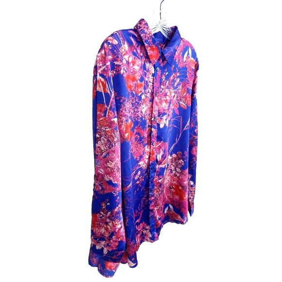 Banana Republic Women's Blue Pink Floral Print Collard Button Close Top Size XL - Picture 5 of 7